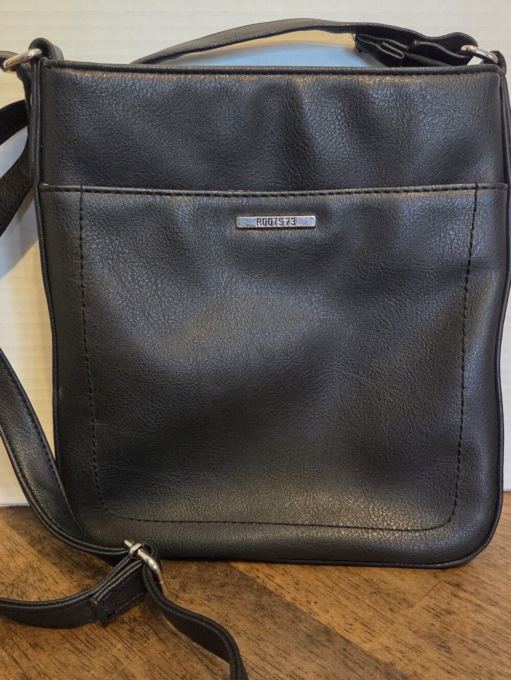 Roots 73 Black Compact Crossbody Pebbled Faux-Leather Bag